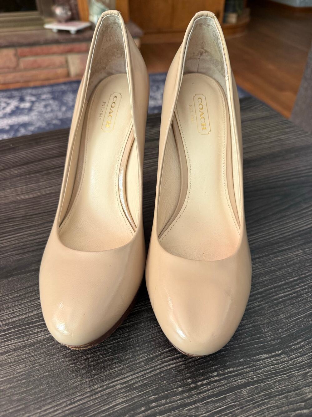 Coach Nude Patent Leather Platform Stiletto Heels Pumps Sz. 7.5